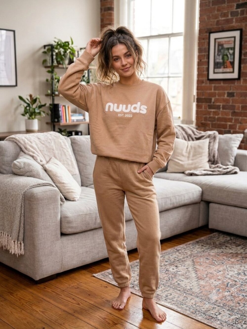 Nuuds Crewneck Birthday Sweatshirt In Sand Size Large Granola Girl Comfort